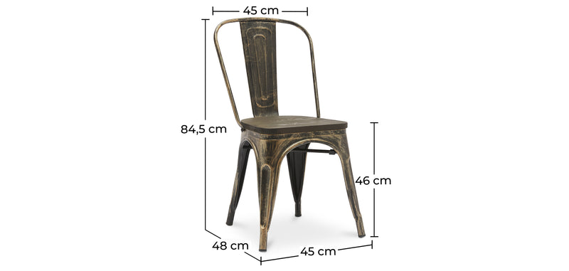 Cadeira de jantar ao estilo Tolix com design industrial em metal e madeira escura - Nova edição