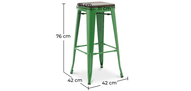 Banco de bar ao estilo Tolix com design industrial em metal e madeira escura - 76 cm - Nova edição
