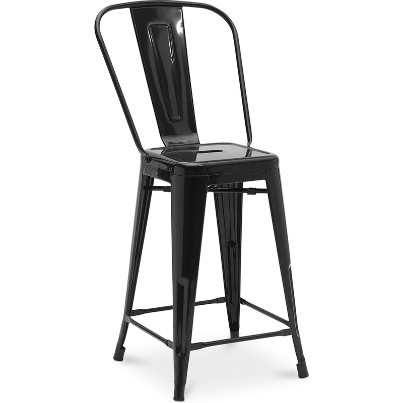 Banco de bar com encosto ao estilo Tolix, com design industrial em metal - 60 cm - Nova edição