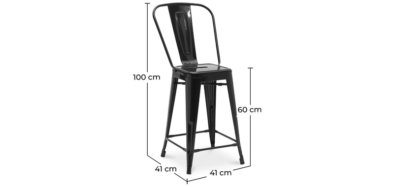 Banco de bar com encosto ao estilo Tolix, com design industrial em metal - 60 cm - Nova edição