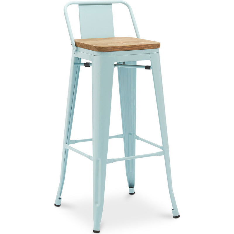 Banco de bar com encosto baixo ao estilo Tolix, com design industrial em metal e madeira clara - 76 cm - Nova edição