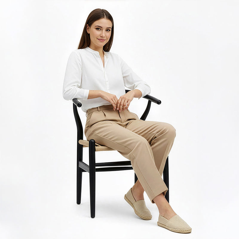 Sedia da pranzo dal design scandinavo con seduta in legno e corda - Wish