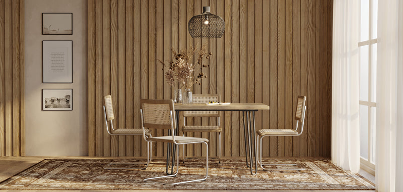 Pack Esstisch im Industriedesign 120cm & 4 Esszimmerstühle aus Rattan - Bruna