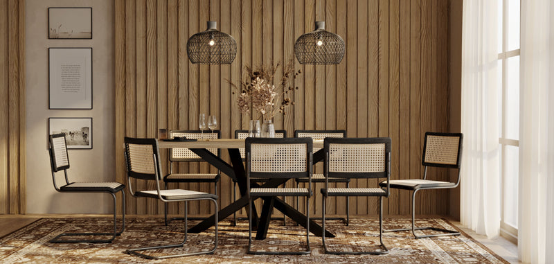 Pack Table à manger design en bois (200cm) & 8 chaises à manger en rotin - Bastral