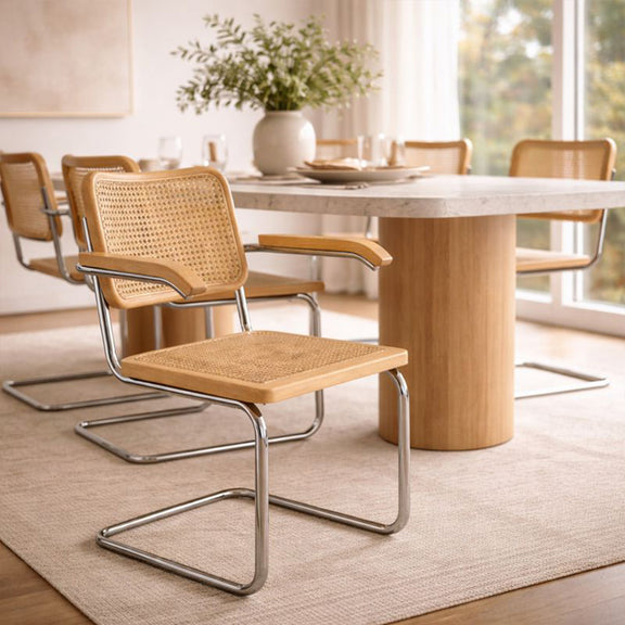 Dining Chair with Armrests - Vintage Design - Wood and Rattan - Bruna - gallery 4