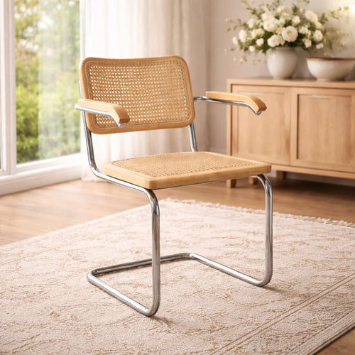 Dining Chair with Armrests - Vintage Design - Wood and Rattan - Bruna - gallery 2
