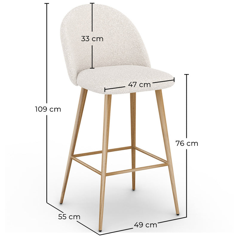Stool Upholstered in Bouclé Fabric - Scandinavian Design - 76 cm - Evelyne