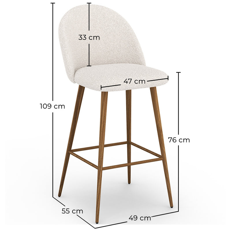 Stool Upholstered in Bouclé Fabric - Scandinavian Design - 76 cm - Evelyne