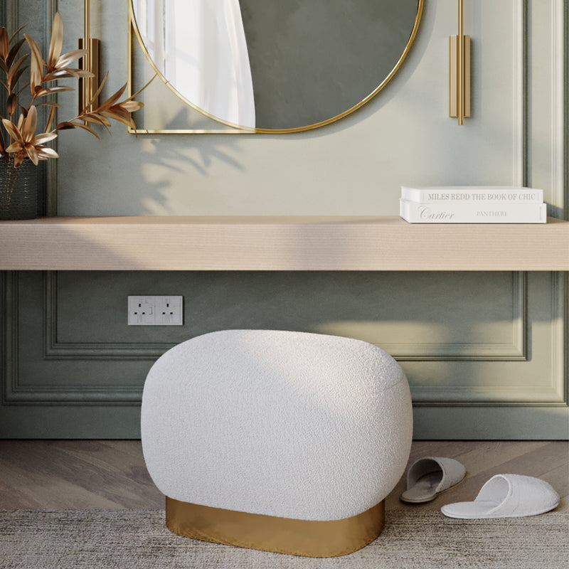 Pouf Bench Vanity – White Bouclé – Loui
