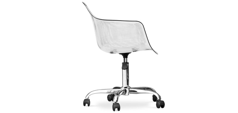 Chaise de bureau avec accoudoirs transparents - Chaise de bureau pivotante avec roulettes - Grev