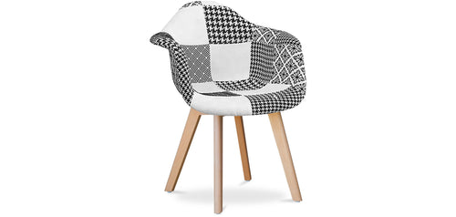 Chaise de Salle à Manger avec Accoudoirs - Tapissée en Patchwork - Blanc et Noir - Dominic
