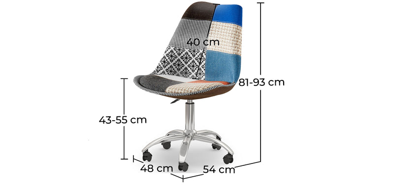 Chaise de Bureau Pivotante - Tissu Patchwork - Pixi