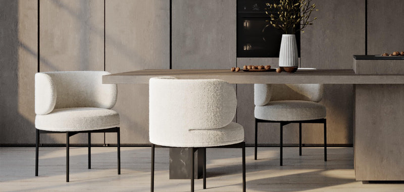 Chaise de Salle à Manger en bouclette fausse fourrure Tapissée - Boucles Blanches  - Loraine