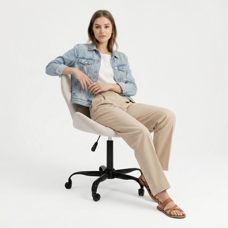 Office Chair with Wheels - Swivel Desk Chair - Upholstered in Bouclé Fabric - Black Wito Frame