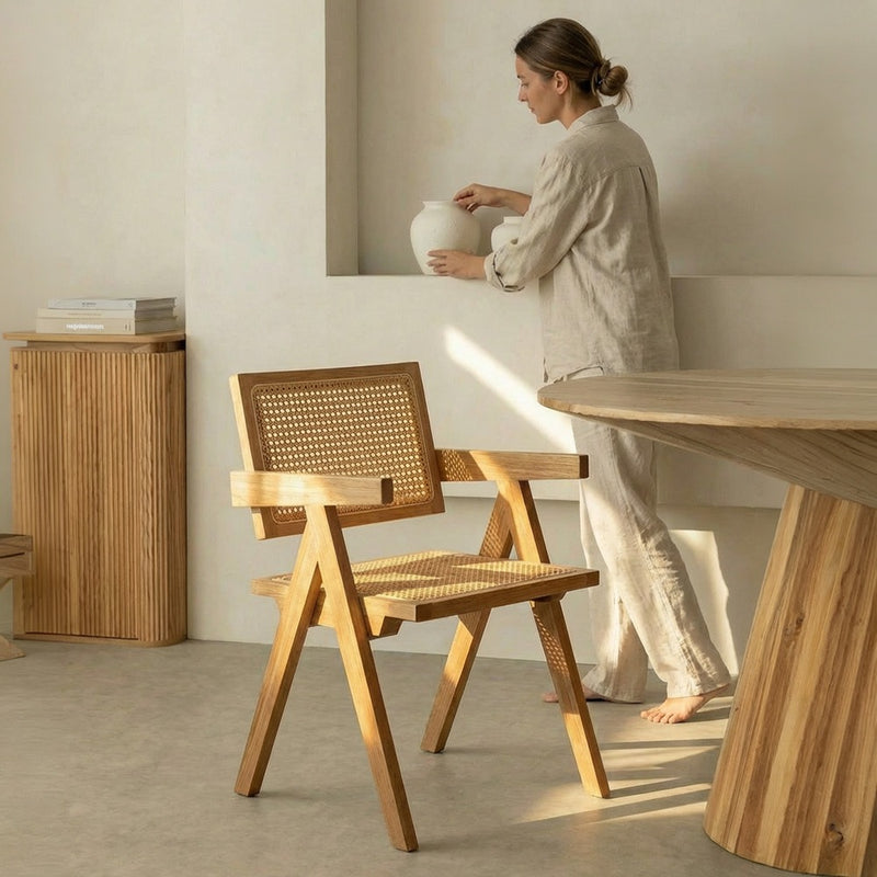 Dining Chair in Cane Rattan - with Armrests - Kane