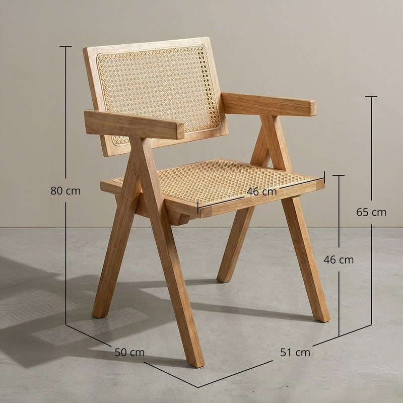 Dining Chair in Cane Rattan - with Armrests - Kane