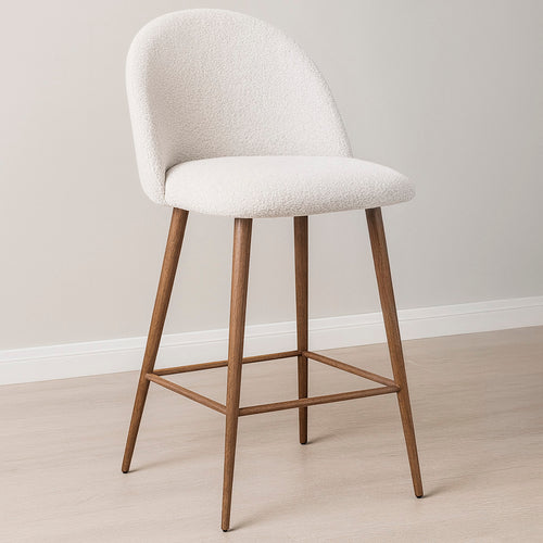 Stool Upholstered in Bouclé Fabric - Scandinavian Design - 66cm - Evelyne