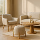 Upholstered Corduroy Pouf with Natural Wood Legs - Nathaly