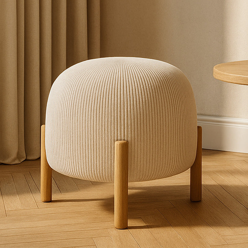 Upholstered Corduroy Pouf with Natural Wood Legs - Nathaly