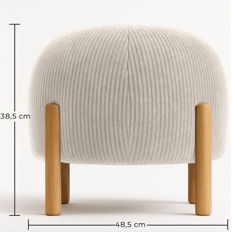 Upholstered Corduroy Pouf with Natural Wood Legs - Nathaly