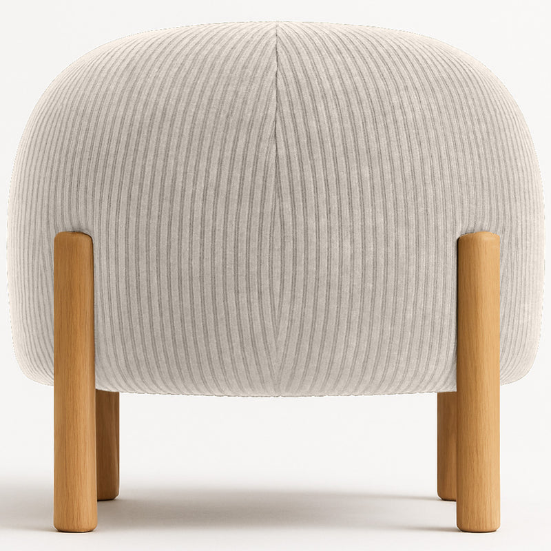 Upholstered Corduroy Pouf with Natural Wood Legs - Nathaly