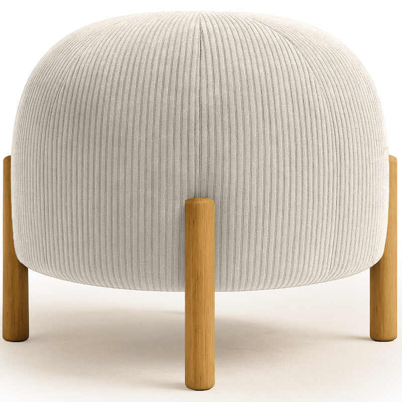 Upholstered Corduroy Pouf with Natural Wood Legs - Nathaly
