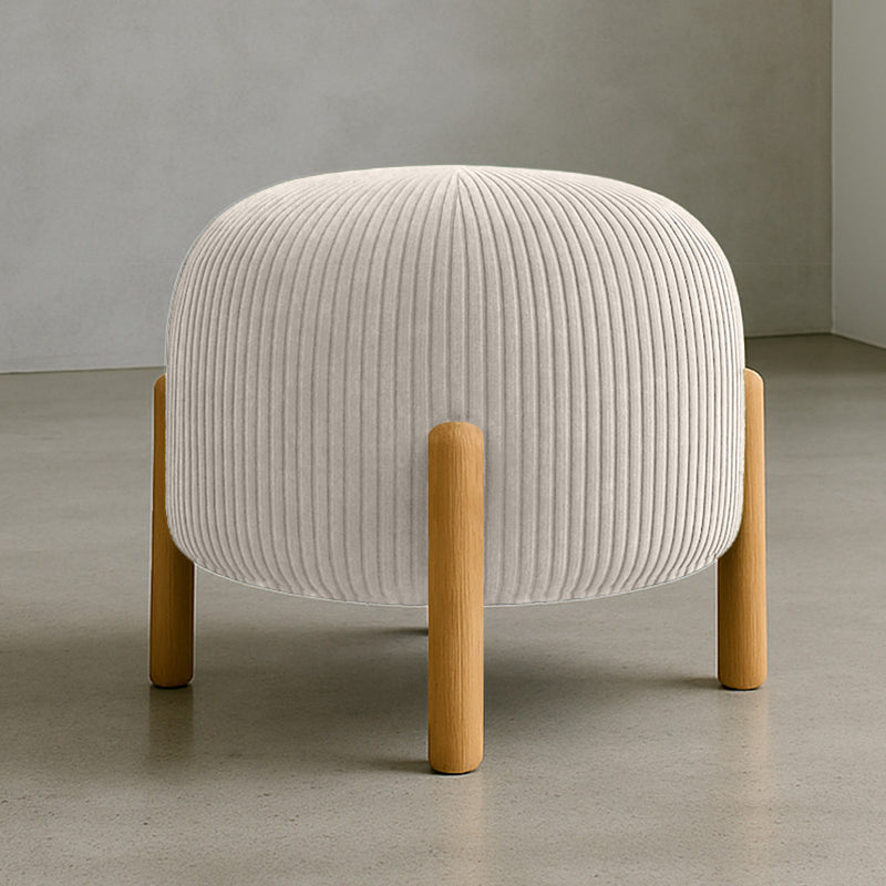 Upholstered Corduroy Pouf with Natural Wood Legs - Nathaly