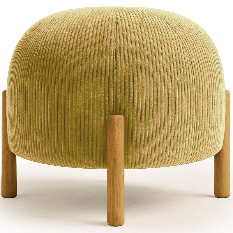 Pouf imbottito in velluto a coste con gambe in legno naturale - Nathaly