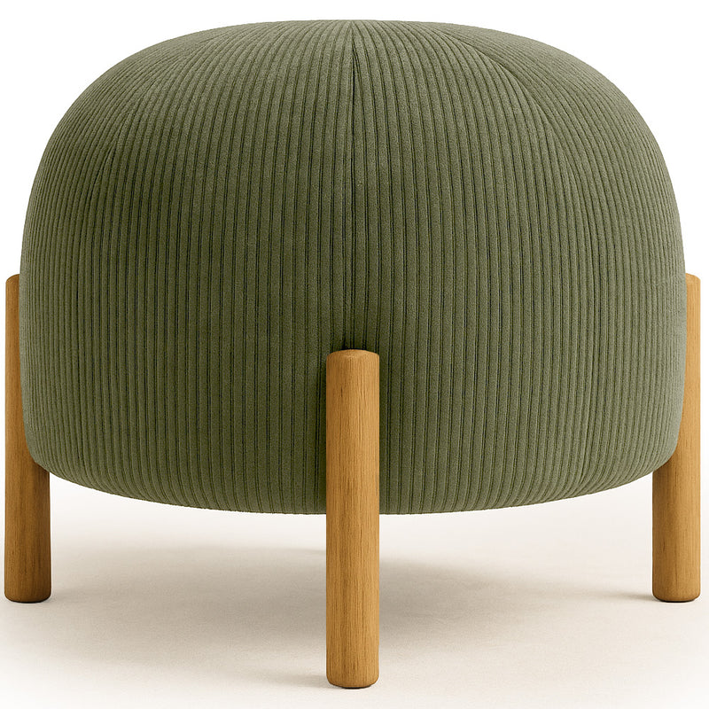 Pouf imbottito in velluto a coste con gambe in legno naturale - Nathaly