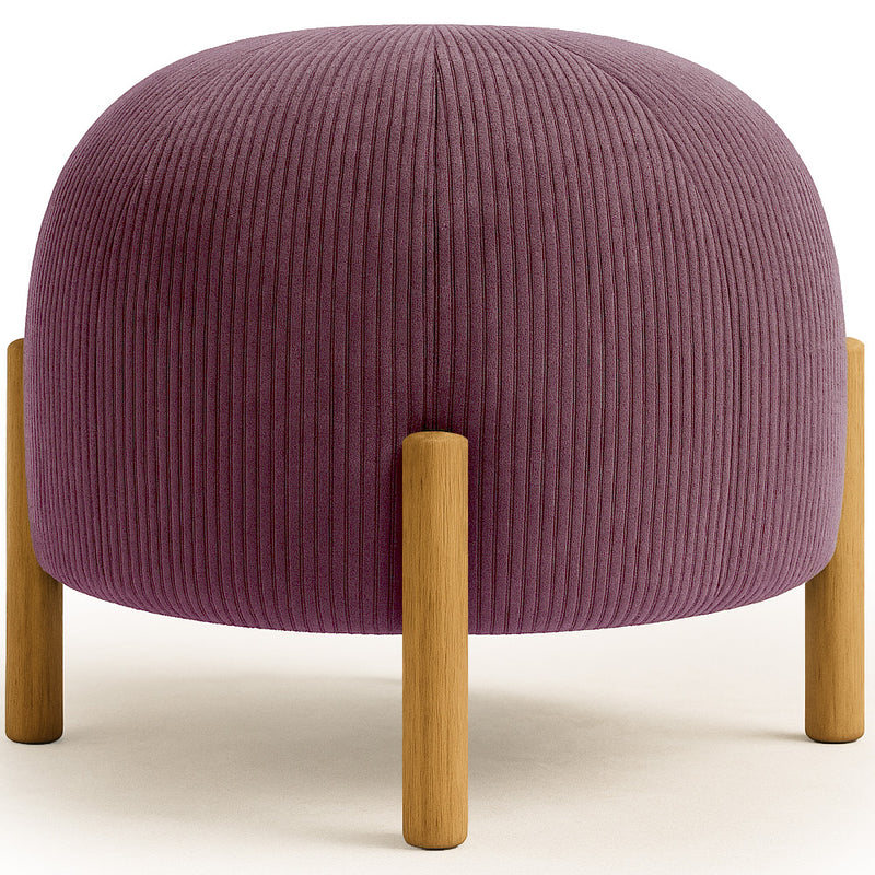 Pouf imbottito in velluto a coste con gambe in legno naturale - Nathaly