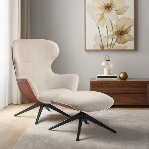 Contemporary Upholstered Design Armchair with Footrest - Derta