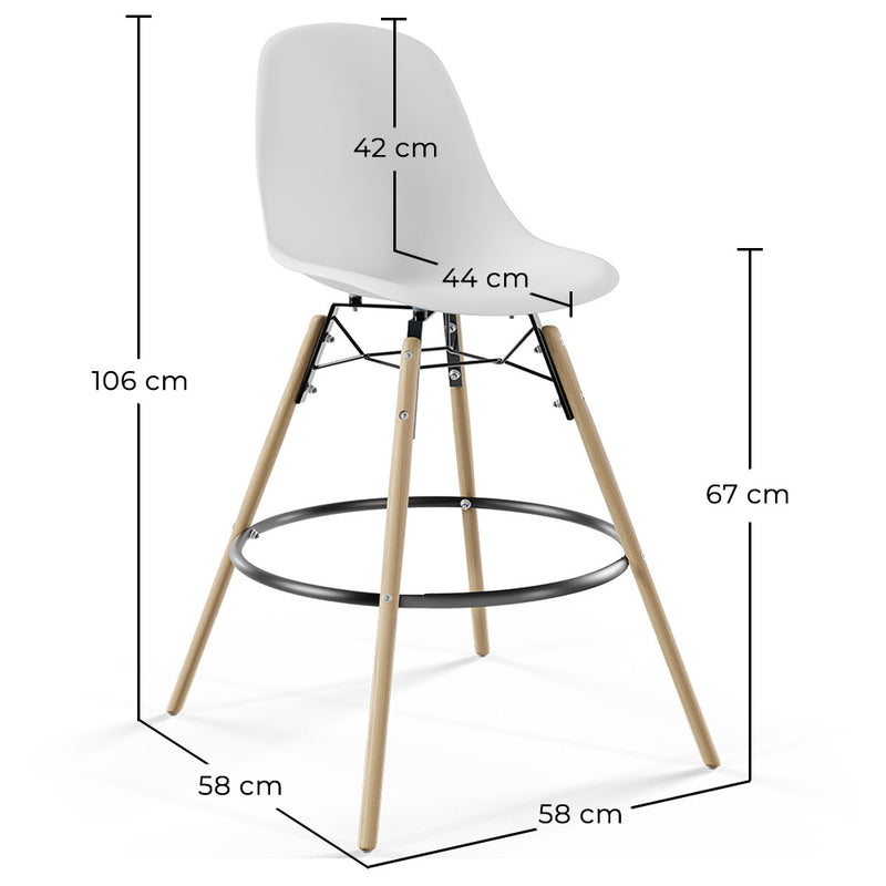 Bar Stool - Scandinavian Design - Wooden Legs - Pack of 4 - Skögur