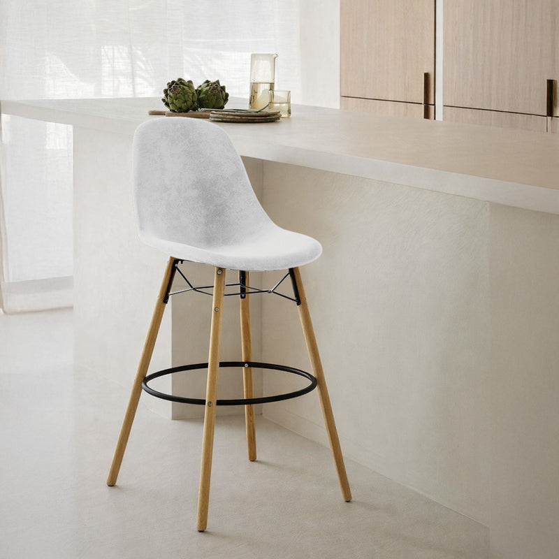 Velvet Bar Stool - Scandinavian Design and Wooden Legs - Skögur