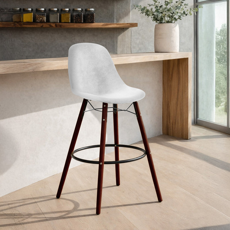Velvet Bar Stool - Scandinavian Design and Dark Wood Legs - Skögur