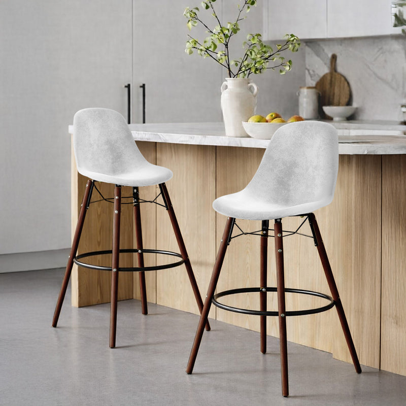Velvet Bar Stool - Scandinavian Design and Dark Wood Legs - Skögur