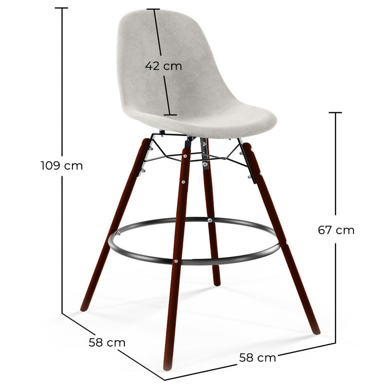 Velvet Bar Stool - Scandinavian Design and Dark Wood Legs - Skögur