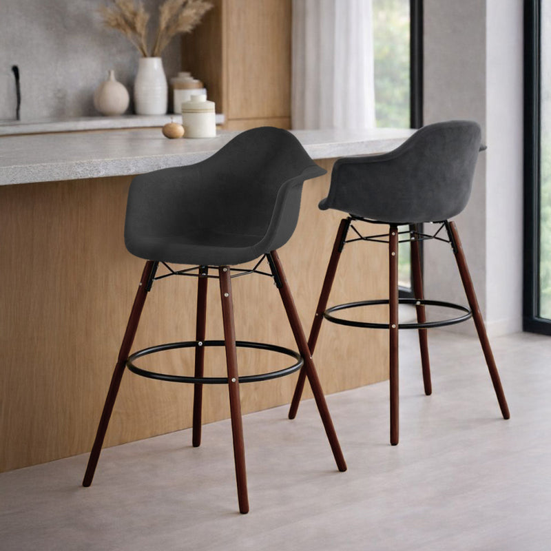 Velvet Bar Stool - Scandinavian Design and Dark Wood Legs - Nordika
