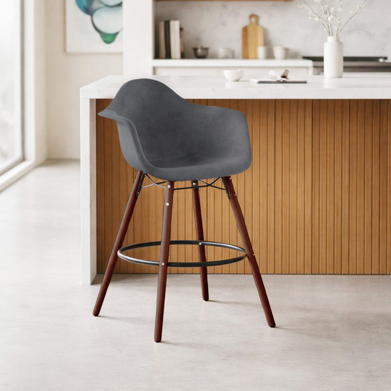 Velvet Bar Stool - Scandinavian Design and Dark Wood Legs - Nordika