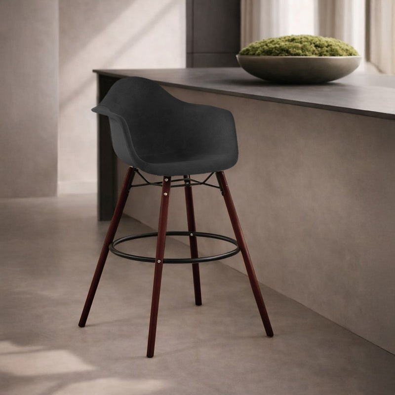 Velvet Bar Stool - Scandinavian Design and Dark Wood Legs - Nordika