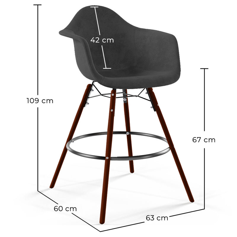 Velvet Bar Stool - Scandinavian Design and Dark Wood Legs - Nordika