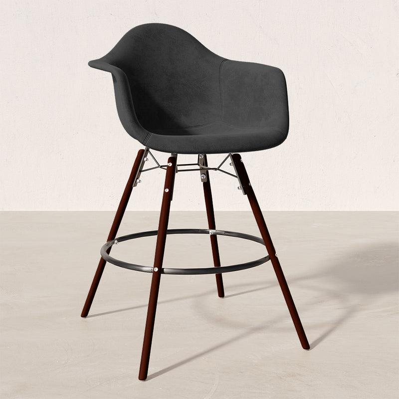 Velvet Bar Stool - Scandinavian Design and Dark Wood Legs - Nordika