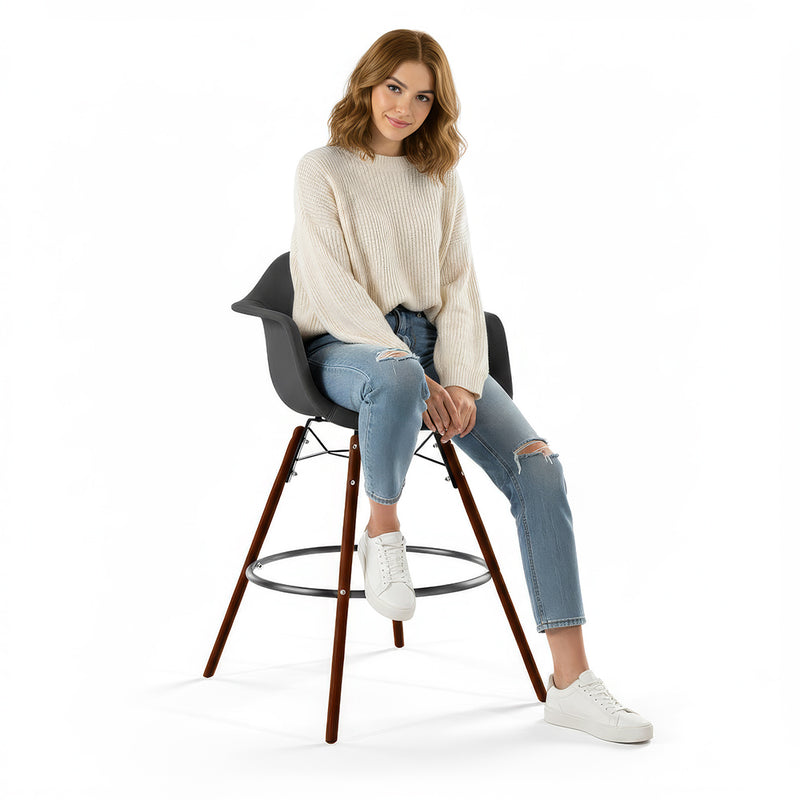 Velvet Bar Stool - Scandinavian Design and Dark Wood Legs - Nordika