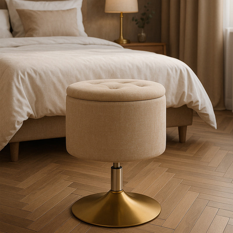 Stool With Storage Upholstered In Chenille - Tony