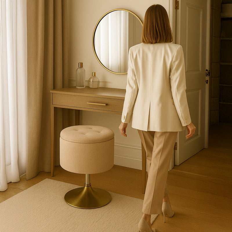 Stool With Storage Upholstered In Chenille - Tony
