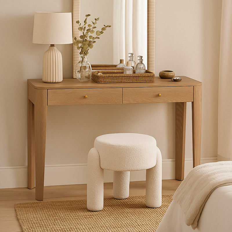 Stool Upholstered In Off-White Bouclé Fabric – Modern Seat For Living Room And Bedroom - Boreta