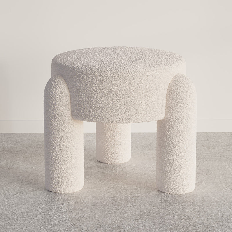 Stool Upholstered In Off-White Bouclé Fabric – Modern Seat For Living Room And Bedroom - Boreta