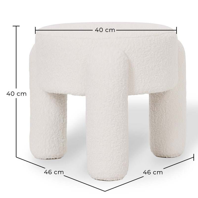 Stool Upholstered In Off-White Bouclé Fabric – Modern Seat For Living Room And Bedroom - Boreta