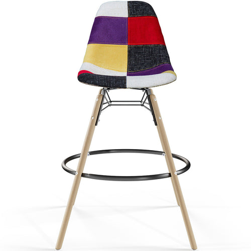 Bar Stool - Patchwork Upholstery - Scandinavian Design and Wooden Legs - Skögur - gallery 1