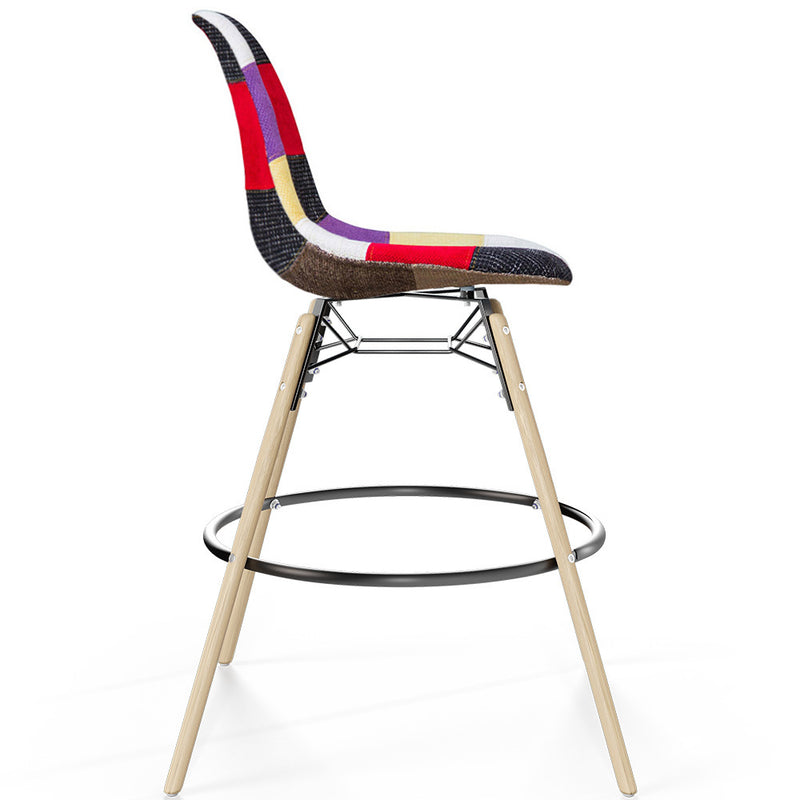 Bar Stool - Patchwork Upholstery - Scandinavian Design and Wooden Legs - Skögur - gallery 5