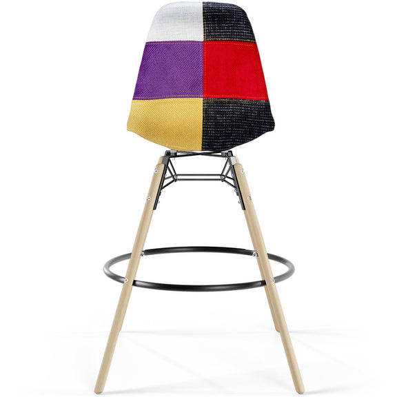 Bar Stool - Patchwork Upholstery - Scandinavian Design and Wooden Legs - Skögur - gallery 4